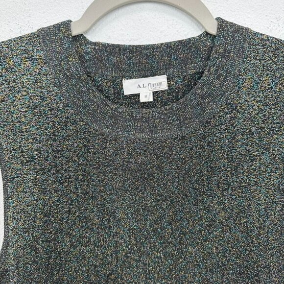 A.L.C. Mariam Metallic Mockneck Cropped Tank Top Size Medium Party Going Out - Picture 3 of 5